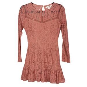 Francescas Miami 2XS Rust Orange Nina Long Sleeve Lace Dress Ruffled Bottom Mini
